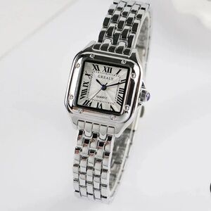 brand new Women Silver tone Stainless steel Rhinestone Bezel Square Watch